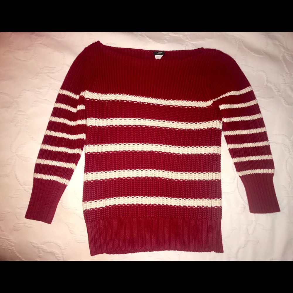 JCrew Sweater - - Red + White Chunky Knit